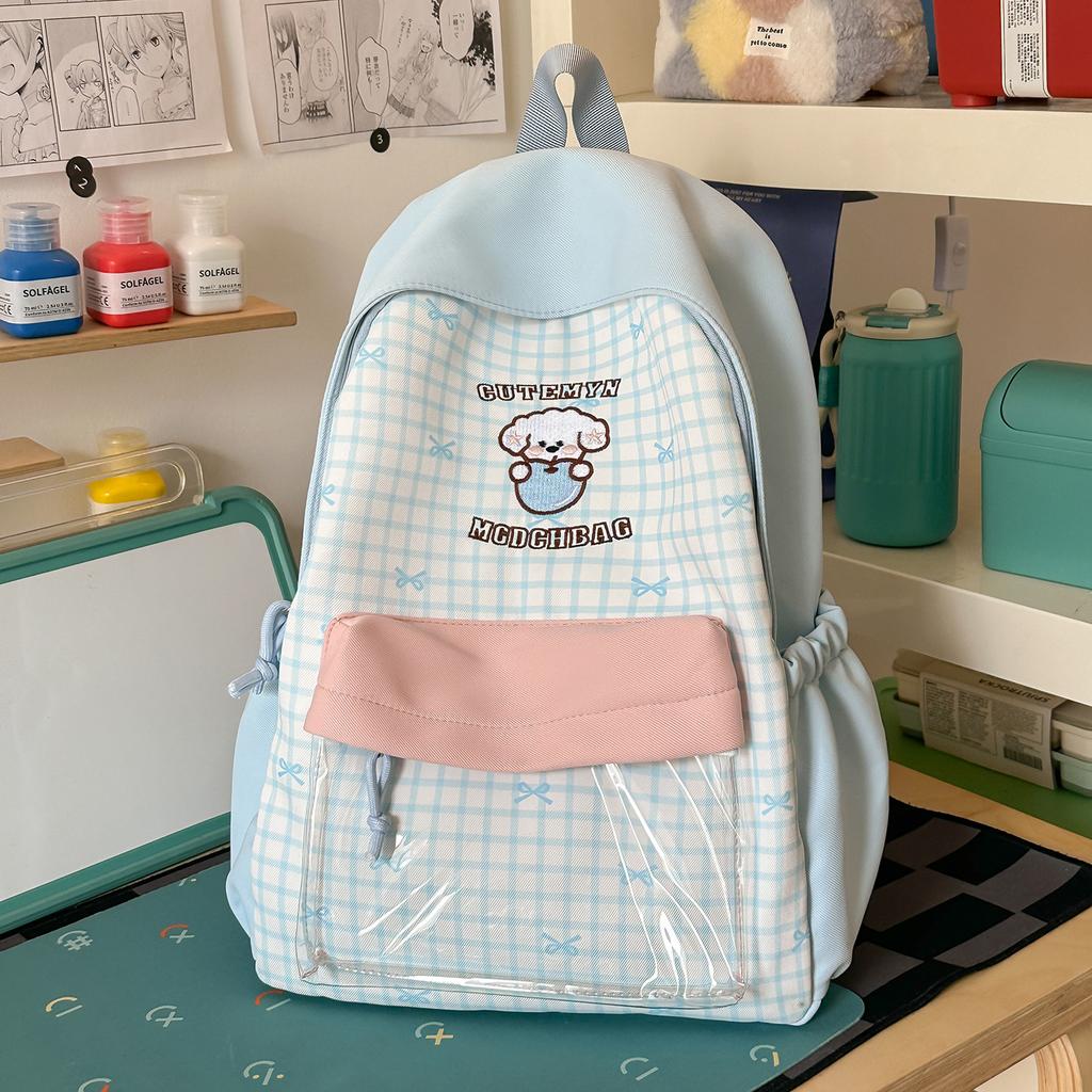 Schoolbag new middle school student schoolbag women's lightweight high-value ins sweet plaid contrasting color splicing backpack backpack