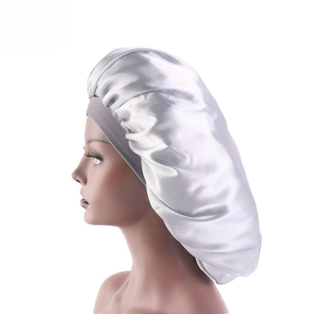 Oversized Silky Satin Bonnet for Women Soft Sleep Night Hair Cover Elegant Shower Bath Hat Solid Color Head Bonnets for Women