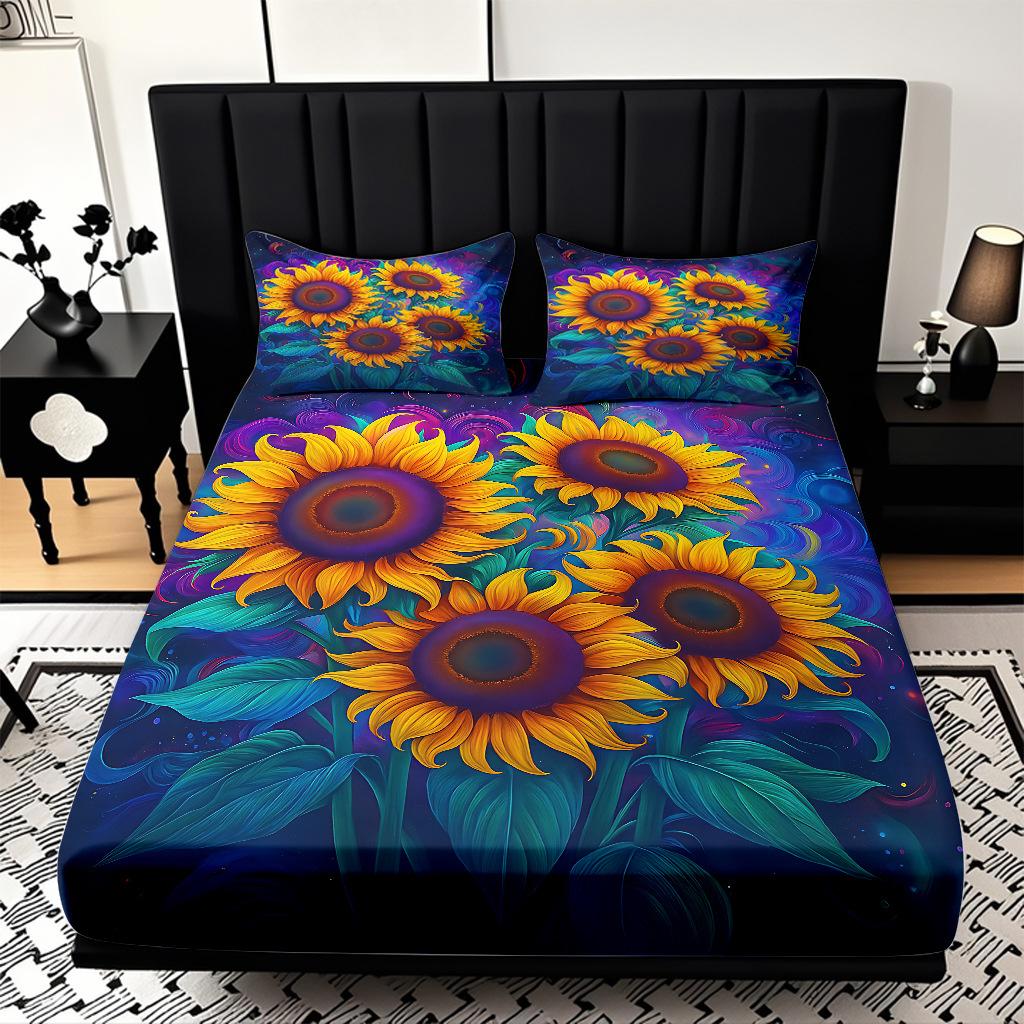 Home Textiles Sunflower Pattern 3D Digital Printing Sanded Sheet Three-Piece Set, Pattern