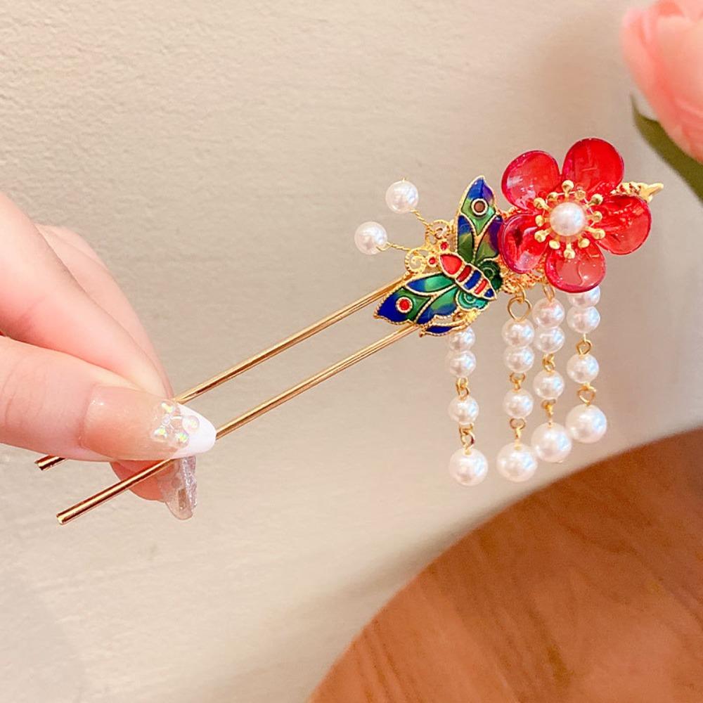 Ancient Style Peach Blossom Hairpin Vintage Chinese Headwear Pendant Hair Stick  Gift