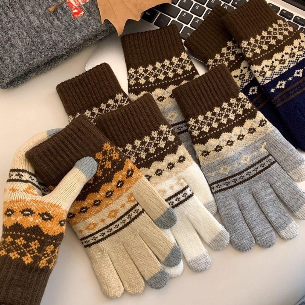 Weiche Winterstrickhandschuhe Rot Damen Fahrradhandschuhe Allround-Druckwollhandschuhe Mädchen