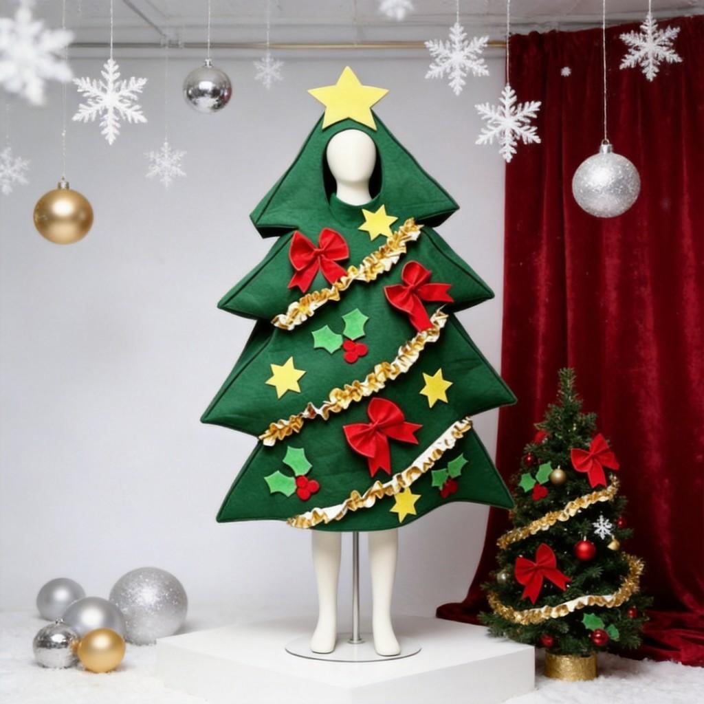 Christmas Tree Costume Set With Bow For Cosplay Holiday Parties