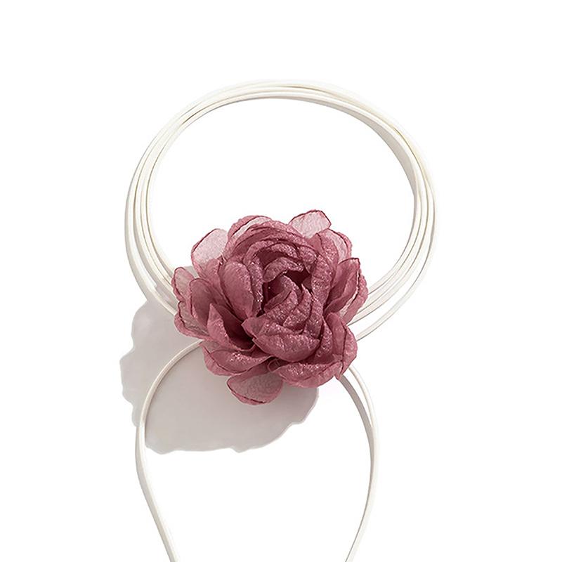 Fluffy Fabric Lace Flower Choker Necklace For Women Trendy Elegant Long Lace-Up Rope Chains On Collar Jewelry