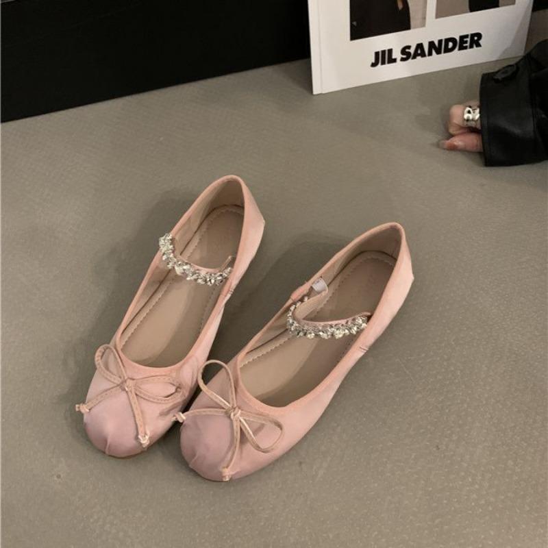 Women's French Style Ballet Slippers Spring New High Heels One Row Coarse Heel Mary Jane Flats Rubber Upper