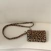 Neck-hanging mini square bag, rivet waist, canvas, leopard print bag, autumn and winter suede lipstick, change bag, women