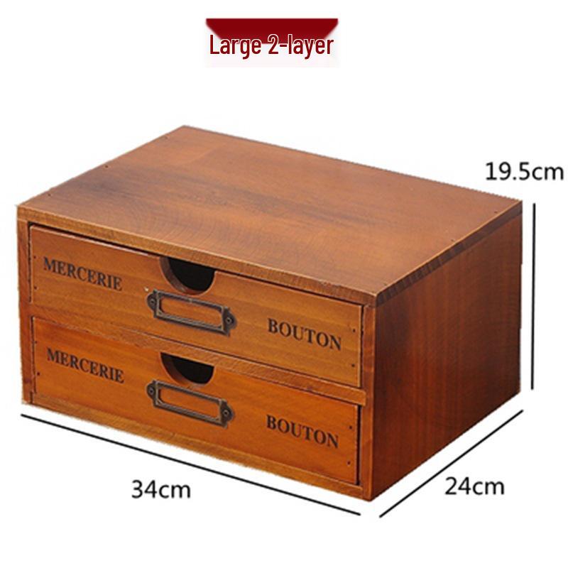 Solid Wood Multi-Layer Office Desk Organizer and Cosmetics Storage Box