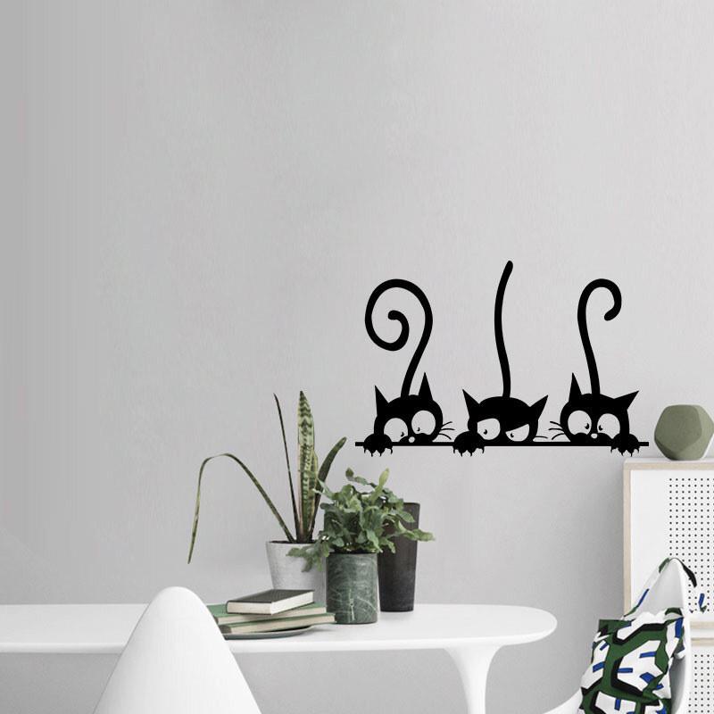 removable three black cat wall stickers art decal mural diy kids bedroom decor