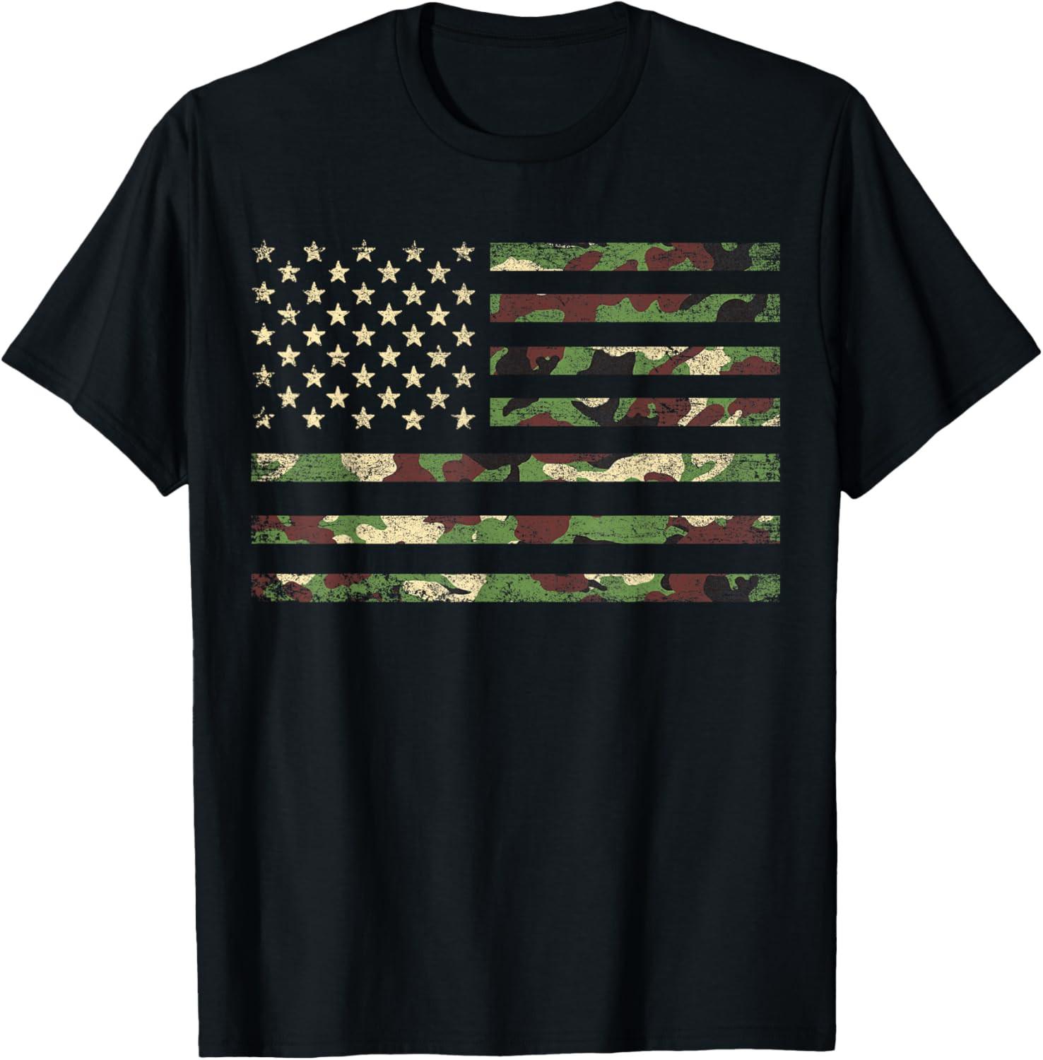 Patriotic USA Flag 4th of July Camo American Flag Camouflage T Shirt S