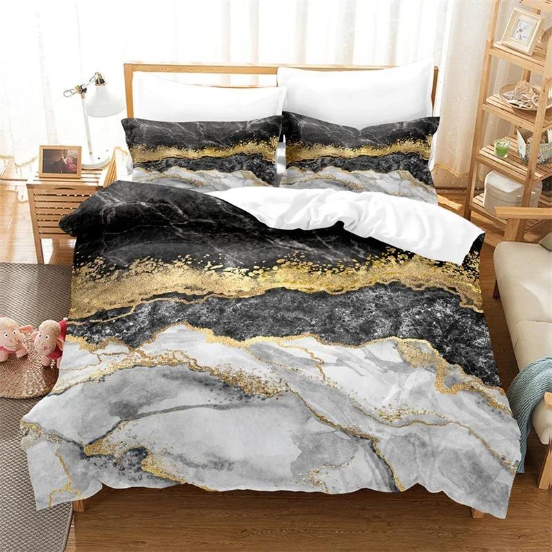 Husă de Plapumă Modernă din Marmură Mărime King Queen Pentru Fete Copii Adolescenți Model Geometric Husă de Plapumă Microfibră Set de Lenjerie de Pat Abstract