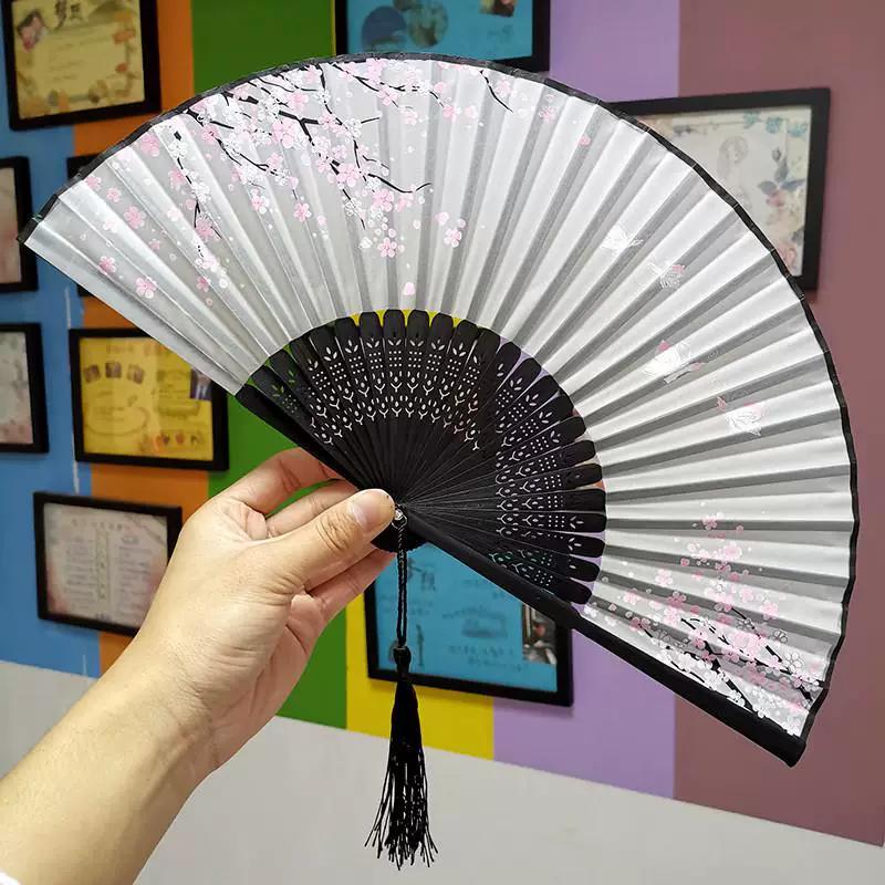 Chinese Style Folding Fan for Men, Portable, Retro Style, Classical, Traditional Hanfu, Black and Green, Bamboo Design