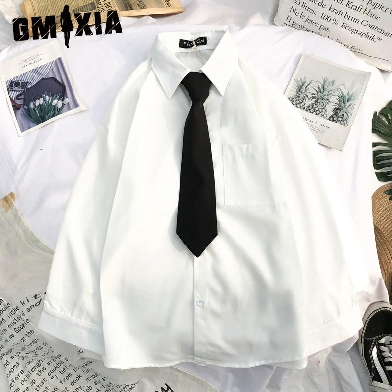 

GMXIA Женские модные повседневные однотонные блузки и рубашки-поло с длинным рукавом с принтом S белый