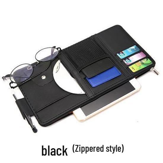 Multi-functional Car Sun Visor Organizer: Glasses Case, Sunglasses Clip, Card Holder, Storage Bag