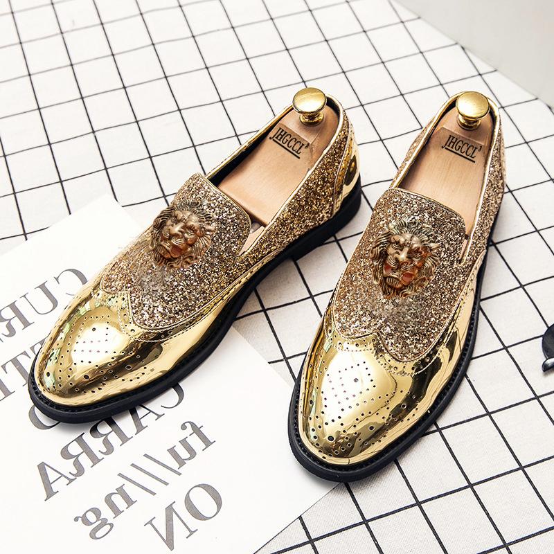 Fashion Gold Casual shoes Fashion shoes Bright small leather shoes Plus size dress shoes Sequin dress shoes A1