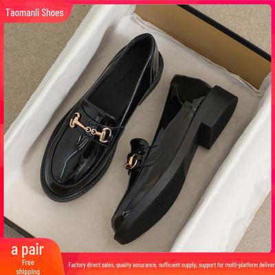 Loafer aus echtem Leder für Damen – Herbstkollektion 2024, schwarzer britischer Stil, All-Match-Arbeitsschuhe mit flacher Spitze