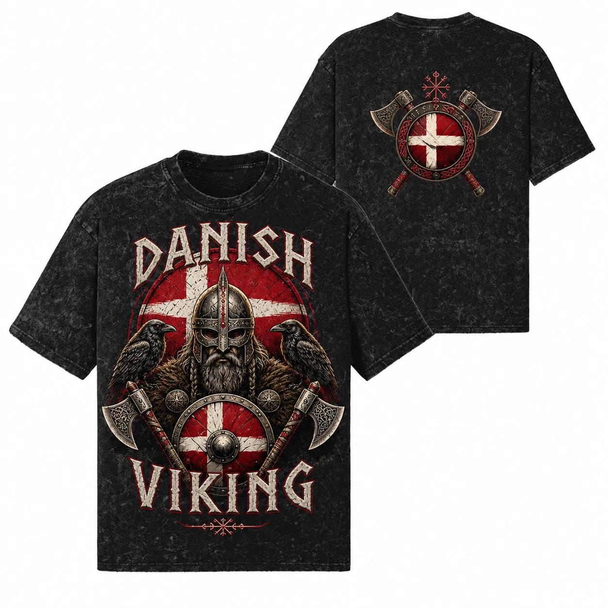 Danish Viking Warrior Norse Valhalla Axe T-Shirt 260 GSM | Oversized Snow Wash 3XL