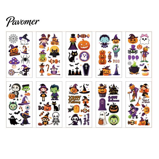 Quick Transfer Skin Art 10 Sheets Halloween Temporary Tattoos for Kids, Fake Tattoo Body Stickers, Waterproof Easy to Apply Face Stickers Makeup Halloween
