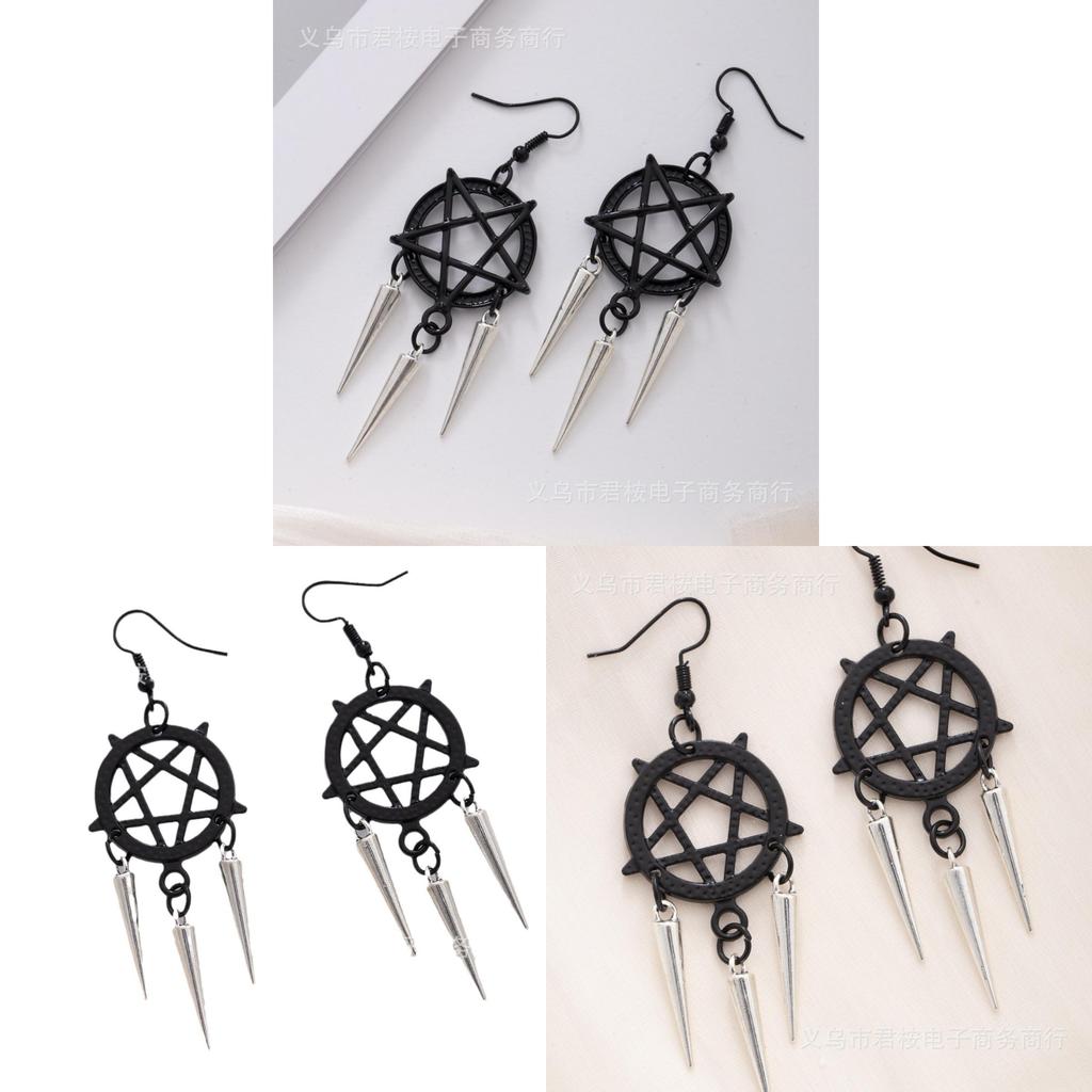 Black Five Pointed Star Drop Earrings With Electroplated Finish For Unisex Daily Wear