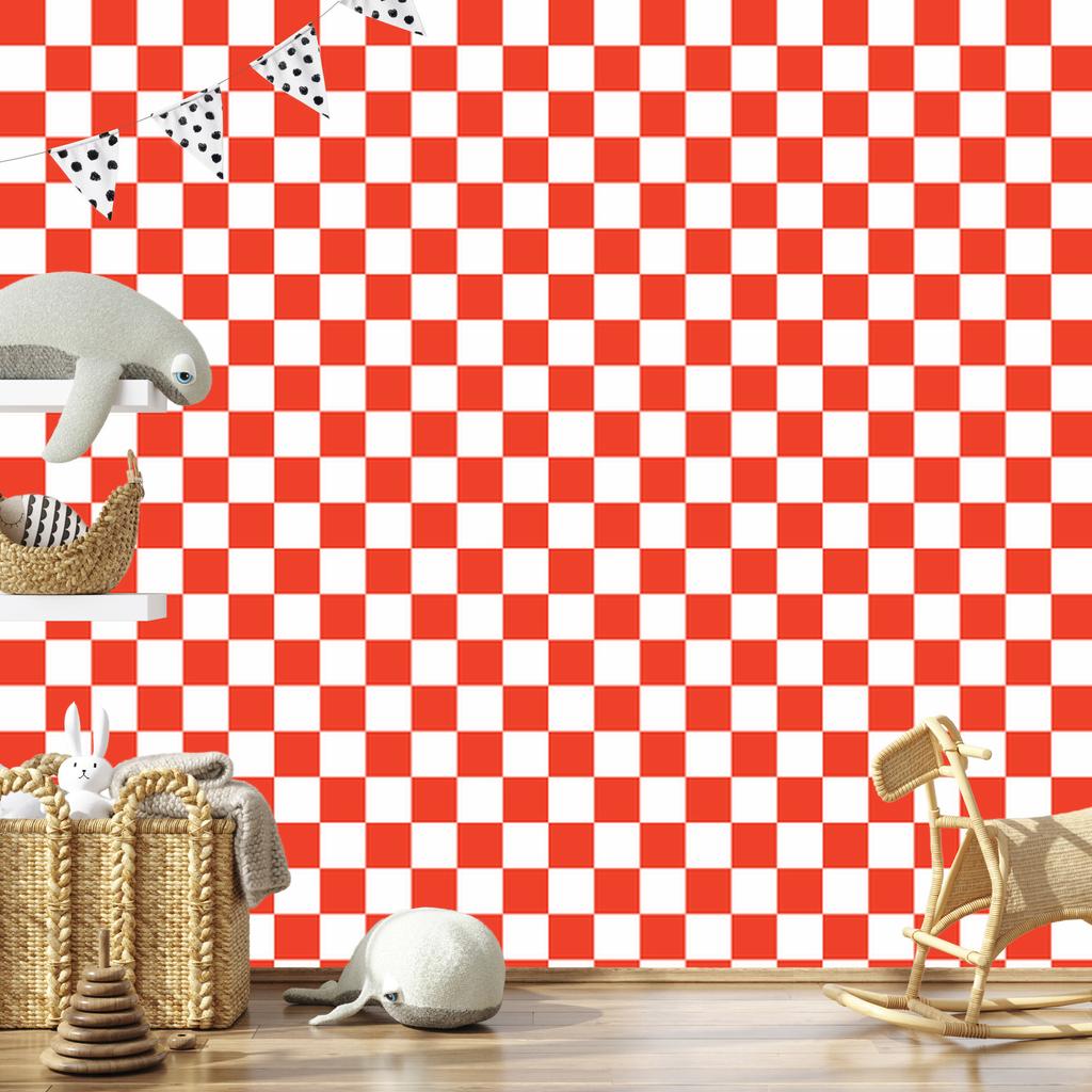 Checkerboard wallpaper white, coral background for living room and bedroom 50x1000