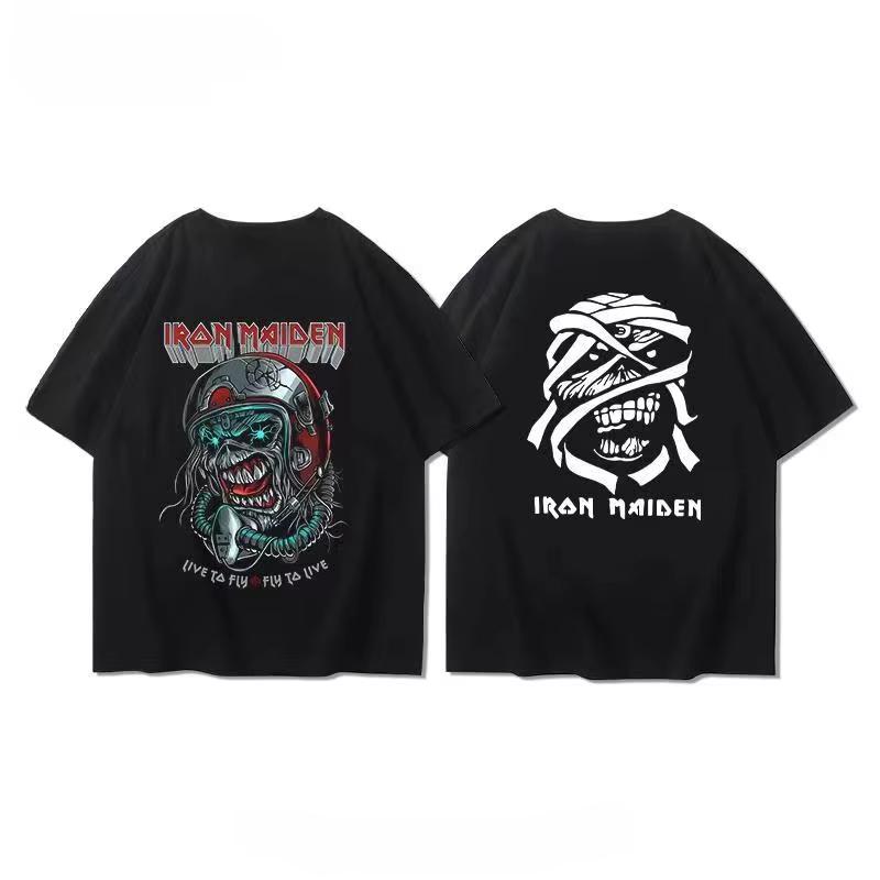 Band Around Short Sleeve T-shirt Male European High Street American Heavy Metal Rock Half Sleeve