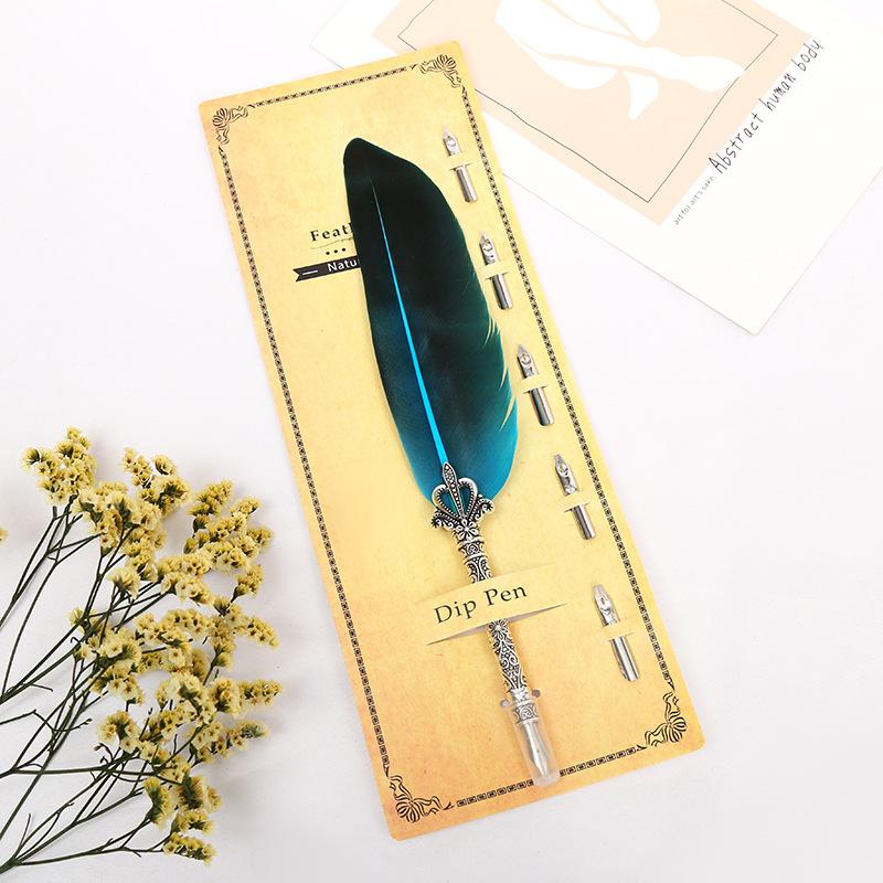 Creative Retro Turkey Quill Flower Body Round Body Dipping Pen Fire Paint Set Teachers' Day Gift