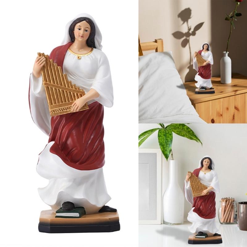 Sacred Harp Player Sculpture Resin Musician Statue Durable Art Spiritual Room Decoration Art Figurine