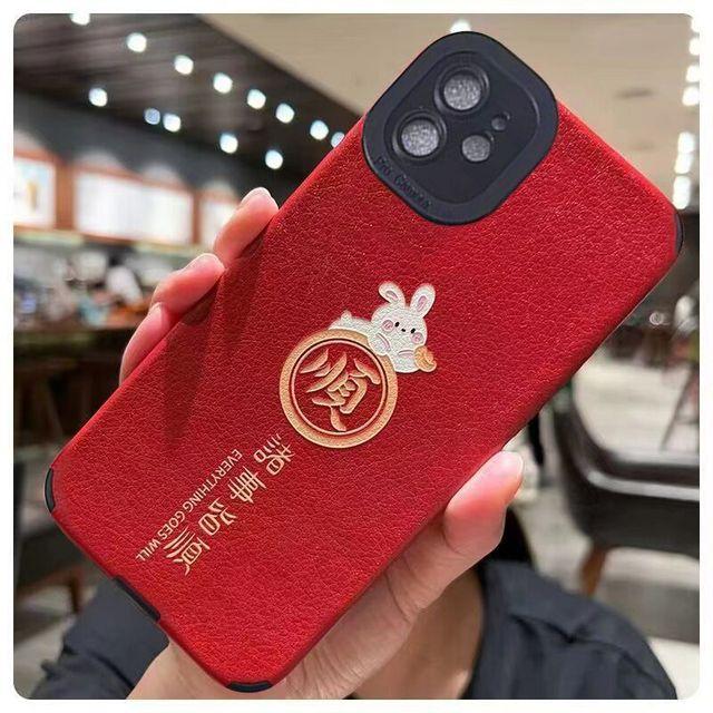 Case For Iphone 14 Pro Max 11 13 Mini 12 Cute Cartoon Rabbit Chinese Word Lucky Phone Cover For Iphone Xr Xs X 7 8 Plus 6 Se2020