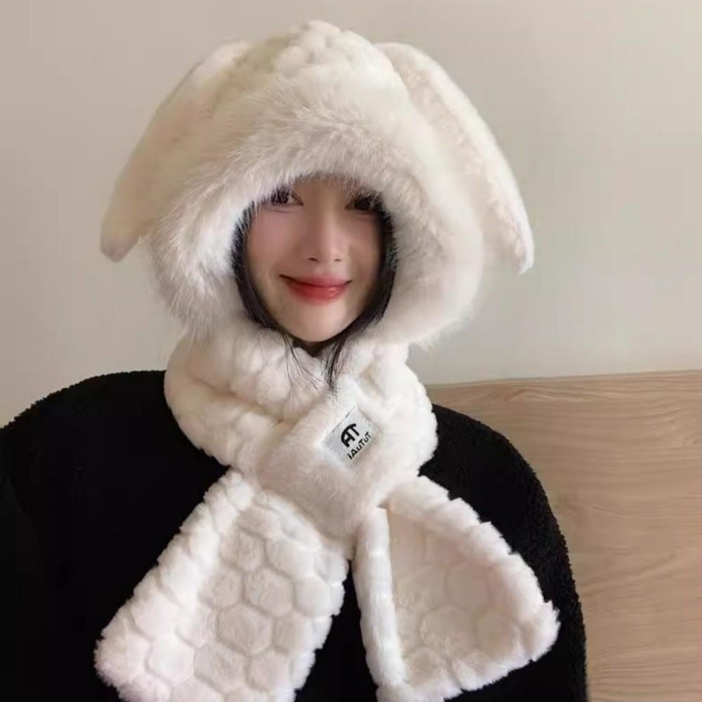 Winter Hooded Hat Scarf Set Thicken Lei Feng Hat Cute Fluffy Bomber Hats For Cold Weather
