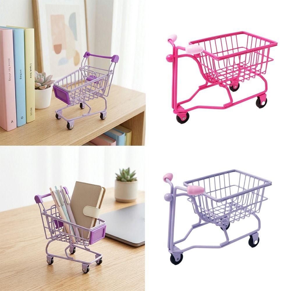 Model Shopping Cart Storage Hollow Toy Trolley Container Desktop Stationery Holder Girls