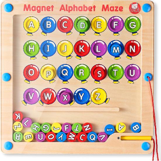 Magnetic Alphabet Maze Board, Educational Learning & Color Sorting Toys, Color Puzzles, ABC Alphabet Magnets Fine Motor Skills Toy for 3 4 5 Year Old