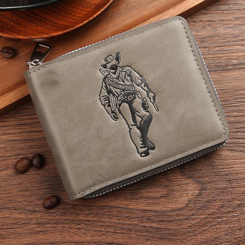 

Мужской кошелек на молнии 2025: Трендовый мультяшный дизайн с множеством слотов для карт серый