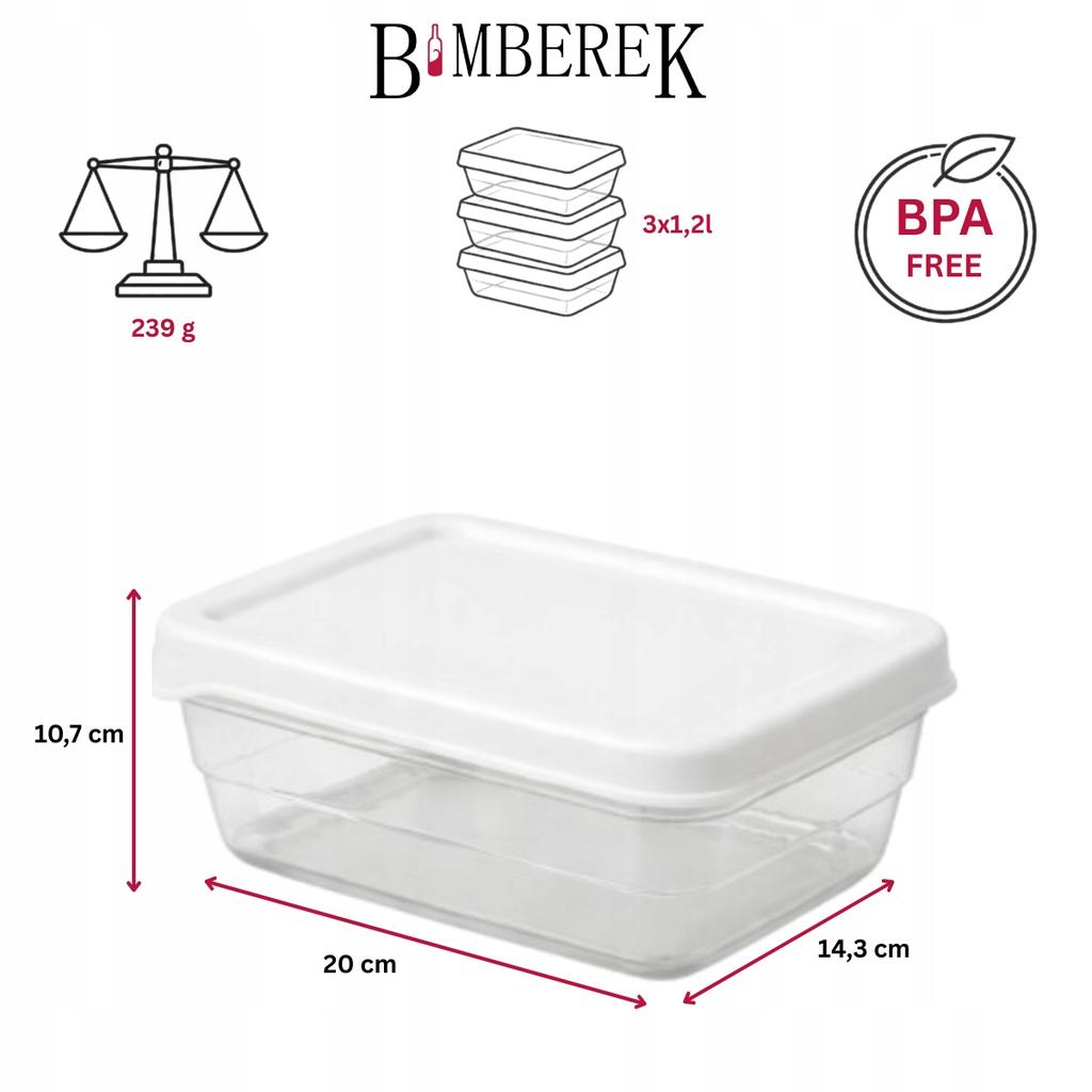 3x Food Containers 1200ml Food Box for School Work Set