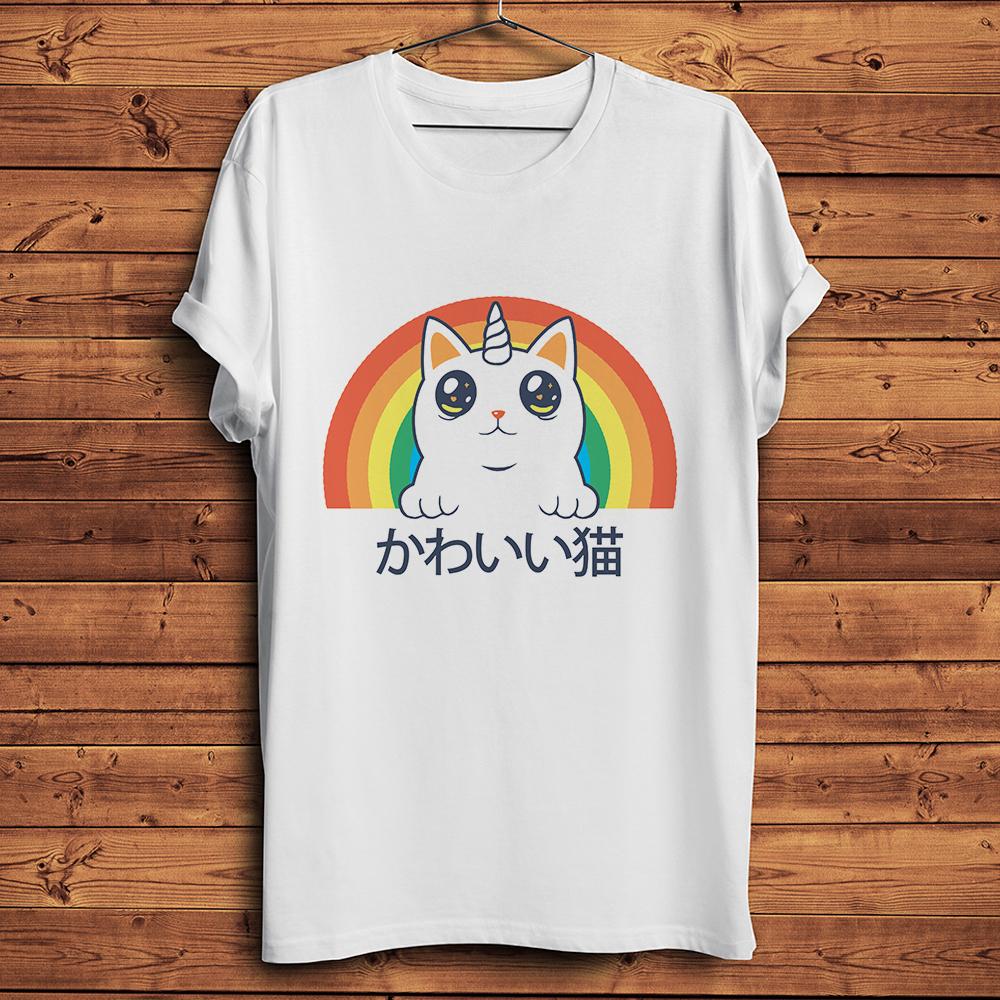 Kawaii Rainbow Neko Cat Unicorn Funny TshirtUnisex Homme Short Sleeve White Casual TshirtUnisex Teebreathable PrintStreetwear S