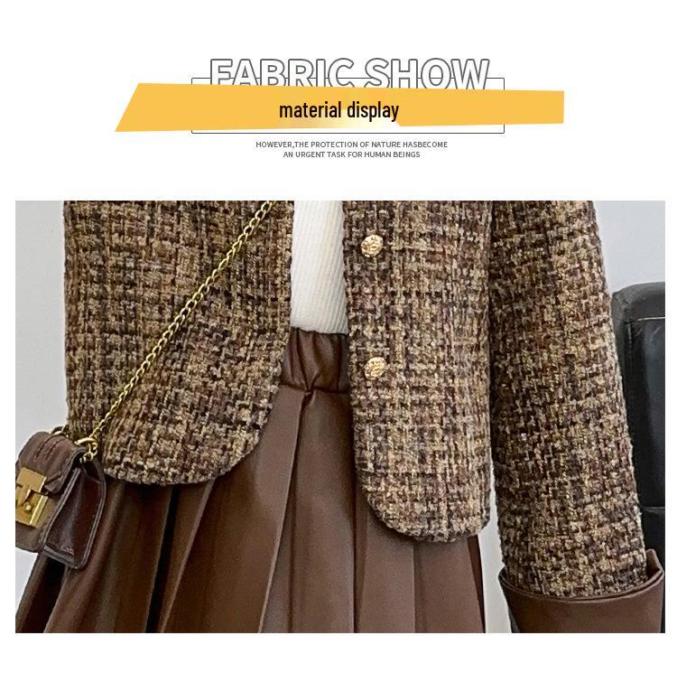 2025 Girls' Autumn/Winter Two-Piece Set: Stylish Coat & Pleated Skirt for Older Children