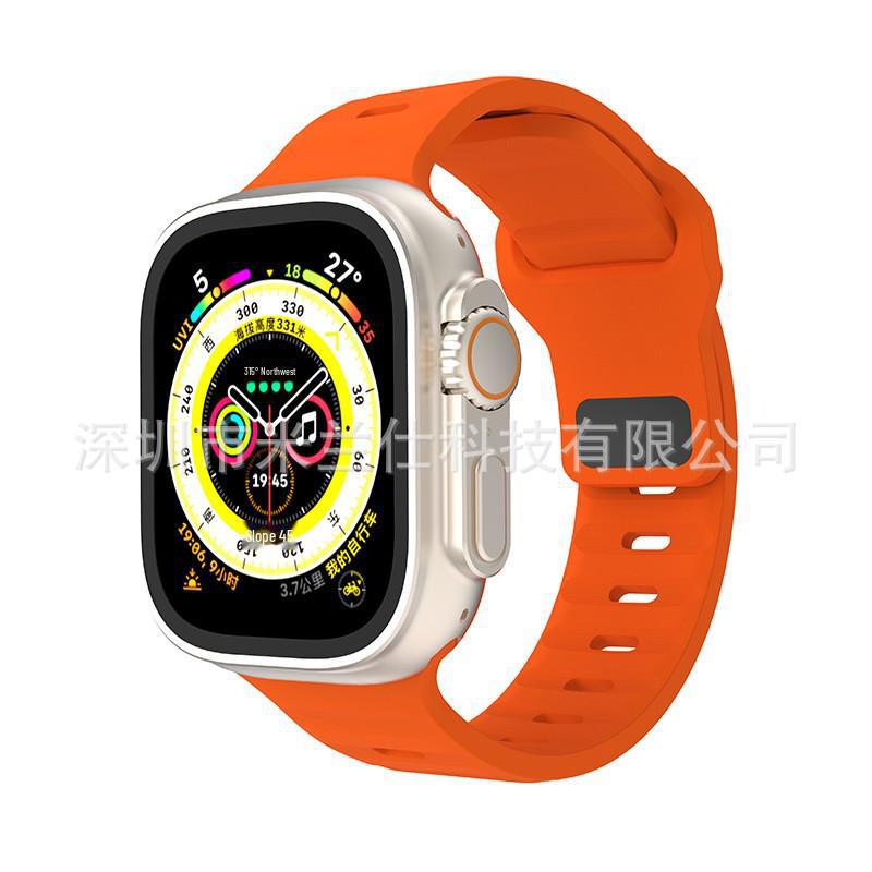 iWatch7 Diamond Buckle Horizontal Stripe S9 Silicone Strap for Apple Watch 8/Ultra