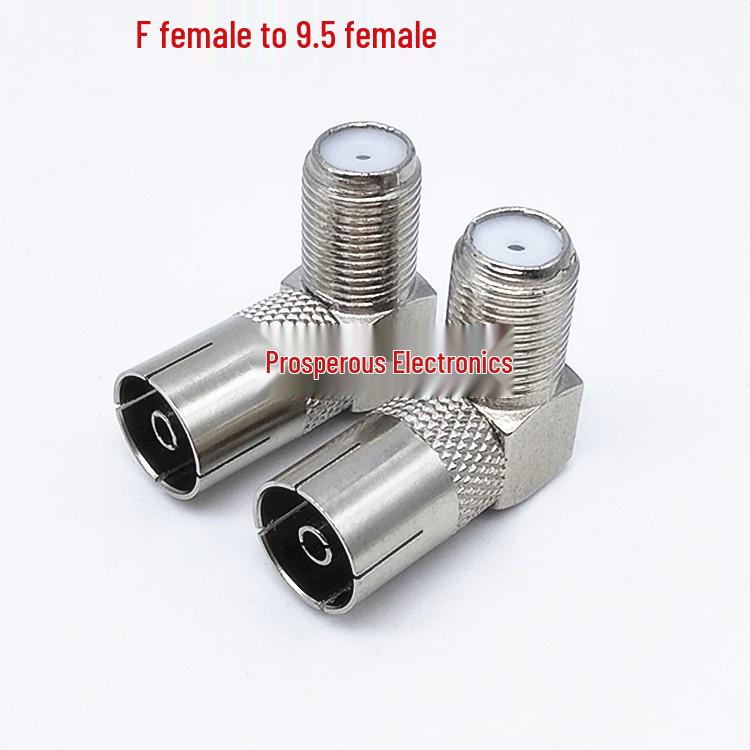 90° Right Angle F Female to 9.5TV Female RF Adapter for British TV 