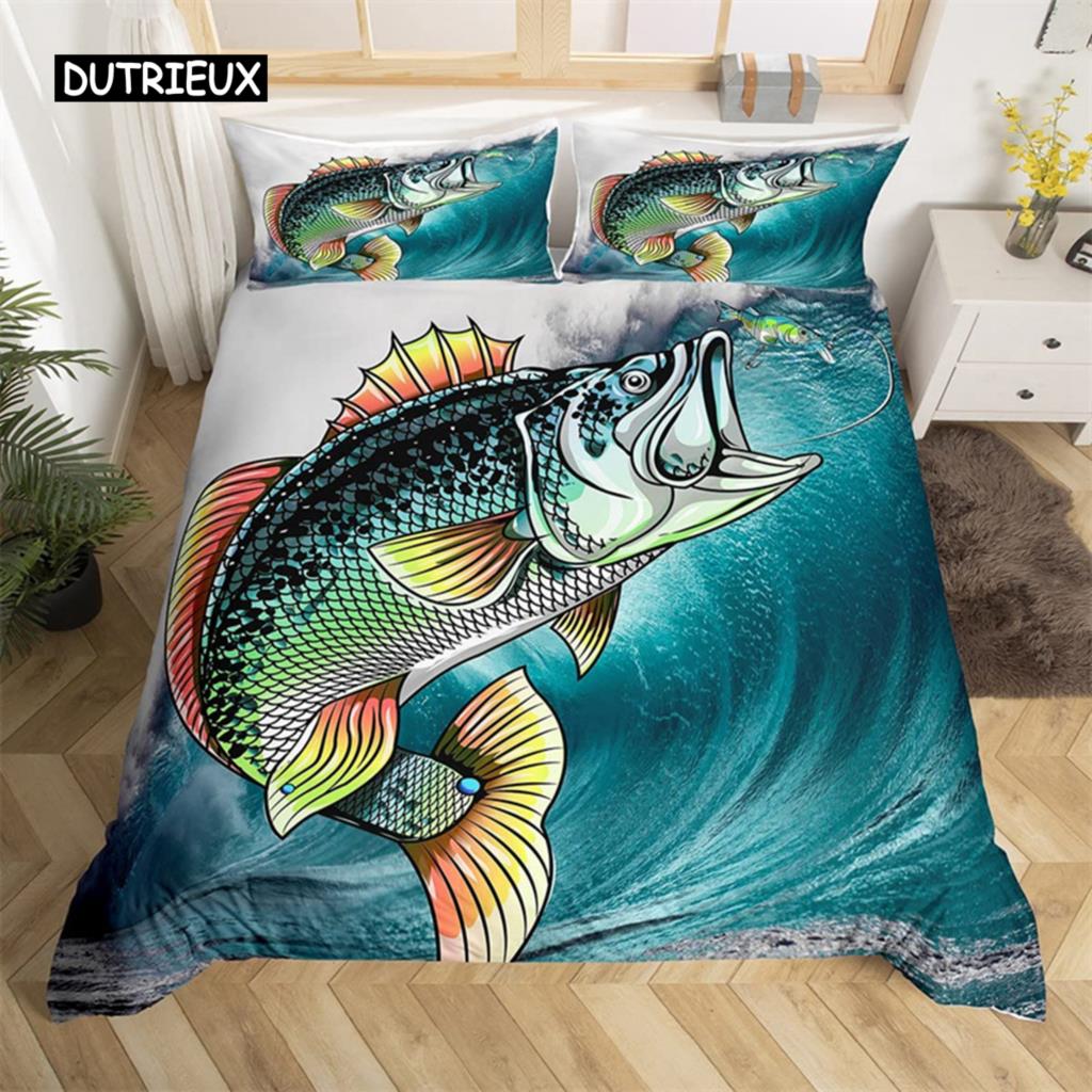 Marlin Schwertfisch Bettbezug Kawaii Marine Leben Bettwäsche Set Mikrofaser Ozean Thema Big Pike Fisch Quilt Abdeckung Einzel Twin King