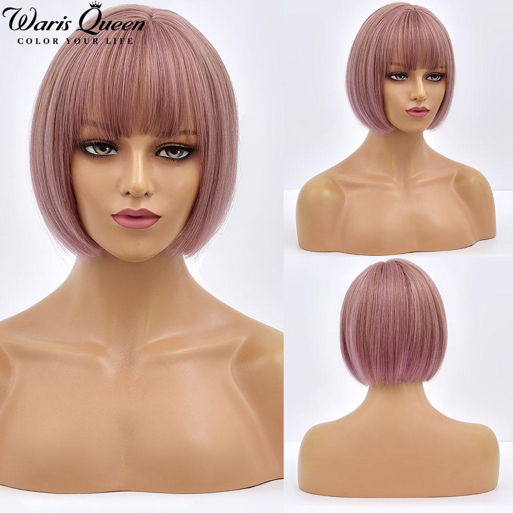 Short Bob Wig With Bangs Orange Stright Wigs For Women  Natural Lolita Daily Party Cosplay Hair Heat Resistant Synthetic Wigs