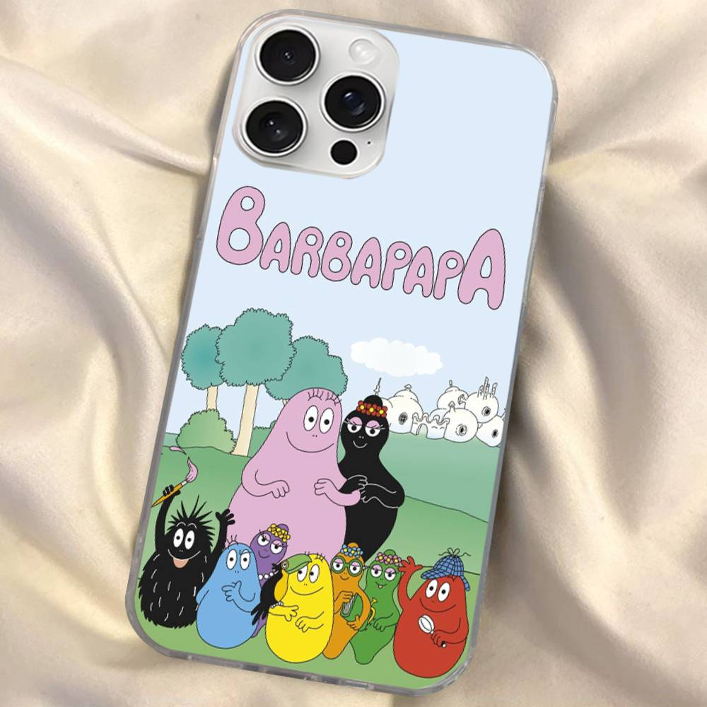 Cute Cartoon Barbapapa Silver Gradient Pleated Water Ripple Phone Case for IPhone 17 16 15 14 13 12 11 Pro Max