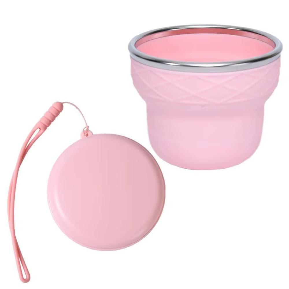 

200ml Capacity Silicone Coffee Mug With Lid Foldable Drinking Cup Outdoor Camping розовый