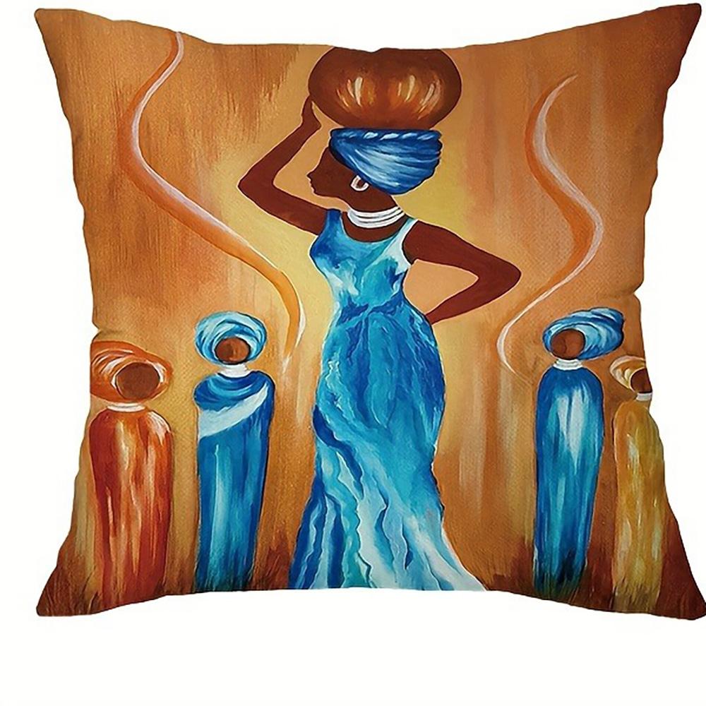 African-Patterned Pillowcases: Vivid Artistic Designs Of Women And Landscapes Sofa Cushion Cover Home Room Decoration