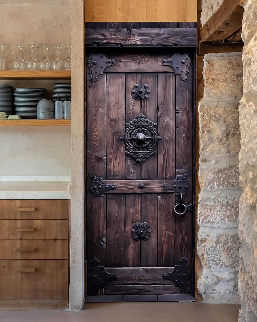 Door Sticker Mural Peel and Stick, Removable Self-Adhesive Bonfires Door Wallpaper for Home Decor
