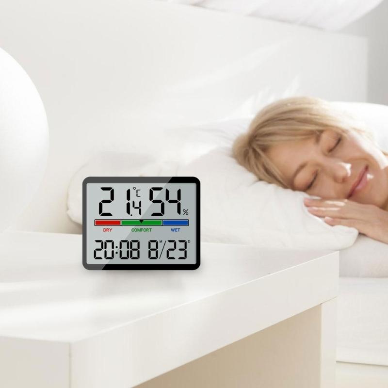 Temperature Humidity Meter Desktop Testing Meter with Time Date Display Large LCD Thermometers Hygrometer for Indoor