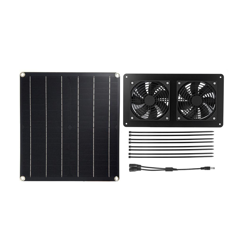 Solar Fan, 20W Solar Panel & Dual Exhaust Fan Kit, Solar Panel Fan Kit for Chicken Coop, Greenhouse, Dog House, Shed, Attic