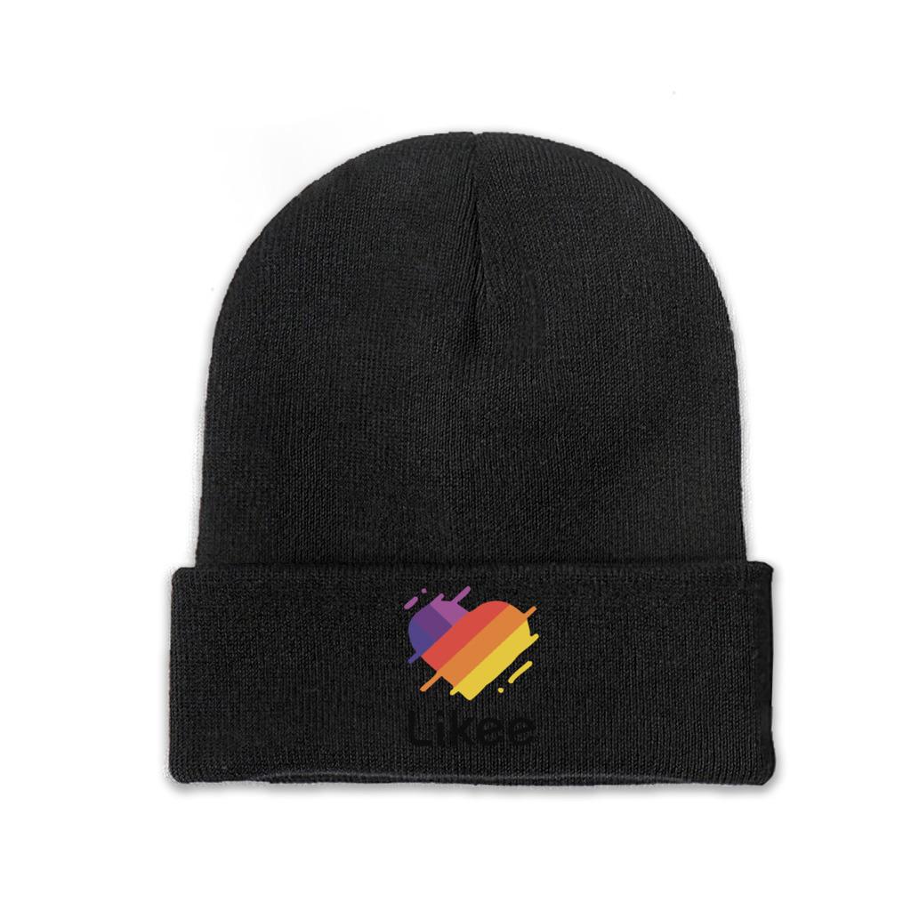 Likee App Logo Likee Heart Rainbow Graffiti Knitted Hat for Women Unisex Skullies Beanies Winter Hat Polyester  Crochet Caps