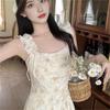 French Temperament Suspender Skirt Summer New Floral Dress Women's Waist Small Looking Thin Suspender Skirt Short Skirt