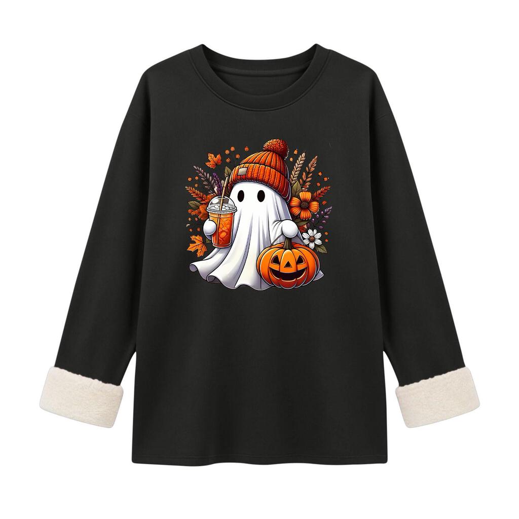 Women's Long Sleeve Pullover Round Neck Halloween Print Winter Casual Top