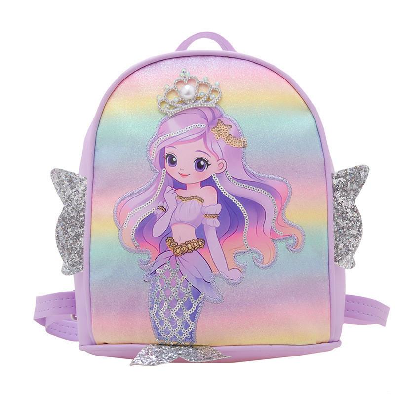 Mermaid Princess Sparkly Glitter Girls Cartoon Backpack Cute Soft School Bag For Kindergarten Kids