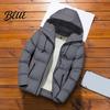 Warm Jacket Winter Sleeve Zipper Match Solid Padded All Men Parkas Color Long Hood Coat