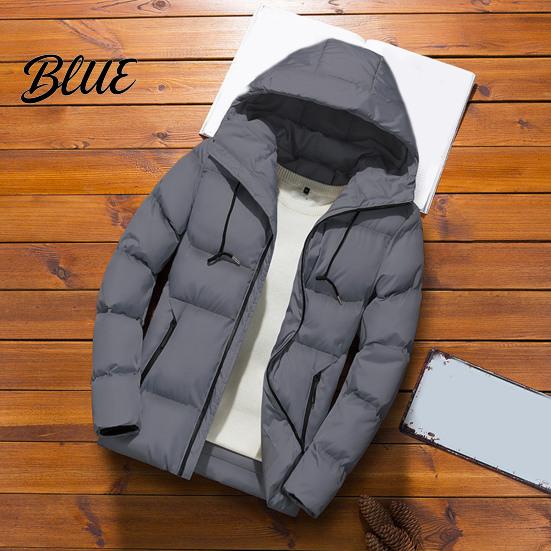 Warm Jacket Winter Sleeve Zipper Match Solid Padded All Men Parkas Color Long Hood Coat