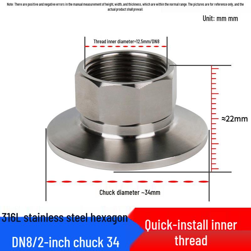 Quick-Fit Innengewinde 304/316L Edelstahl Sechskantverbinder, Sanitär Quick-Clamp Stutzen, Innengewinde Hülse